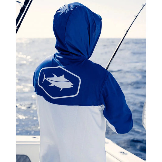 BILLFISH GEAR FISHING JERSEY HOODIE UV PROTECT - Blue White